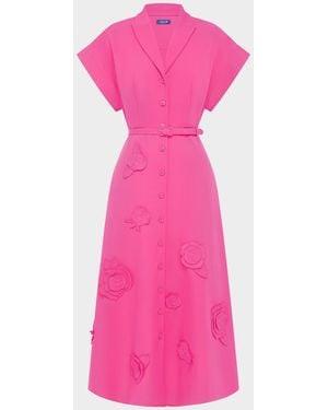 LEO LIN Aubrey Belted Floral Applique Midi Dress - Pink