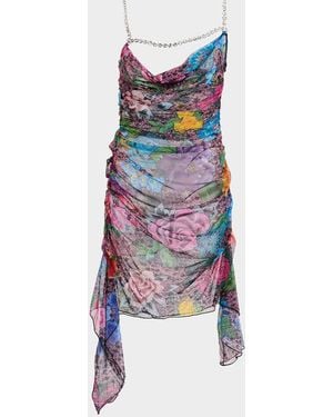 Area Crystal Strappy Ruched Tulle Mini Dress - White