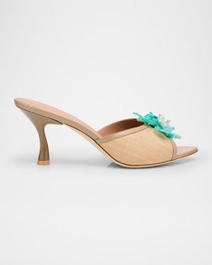 Malone Souliers Raffia And Leather Flower-Ornament Sandals - Multicolor