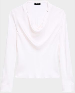 Theory Draped Long-Sleeve Silk Blouse - White