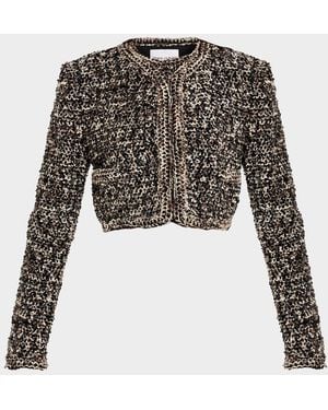 Atelier Prabal Gurung Collarless Paillette Boucle Bolero Jacket - Black