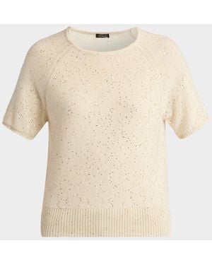Kiton Paillette Cashmere Knit Short-Sleeve Sweater - Natural