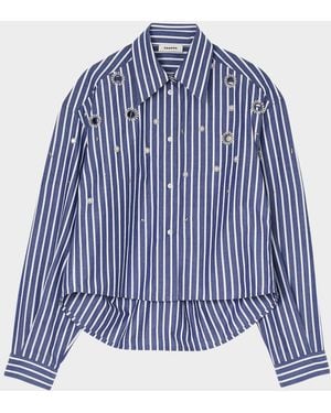 Sandro Agathe Embellished Cutout Striped Shirt - Blue