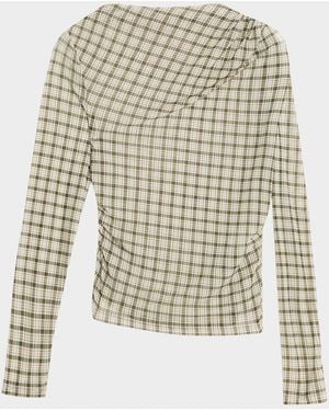 Veronica Beard Nuvina Draped Plaid Mesh Top - White