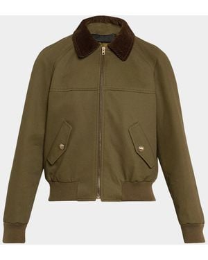 Nili Lotan Victor Contrast Collar Bomber Jacket - Green