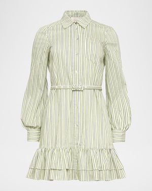 Cinq À Sept Sophie Striped Belted Mini Shirtdress - Natural