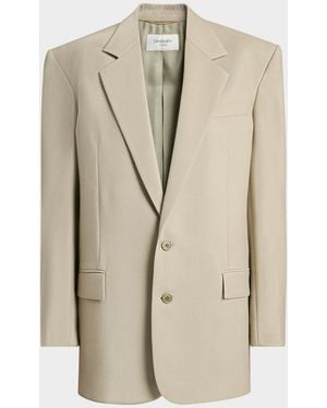 Saint Laurent Single-Breasted Oversized Wool-Silk Blazer Jacket - Natural