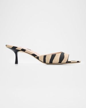 Stuart Weitzman 50Mm Lexington Zebra-Printed Grosgrain Mules - Metallic