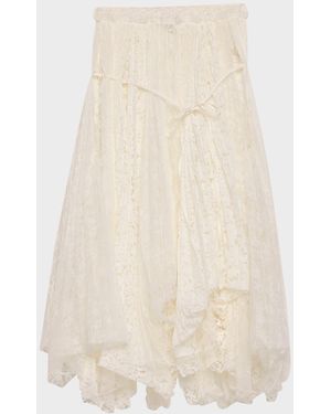 JW Anderson Mixed Lace Asymmetric Midi Skirt - Natural