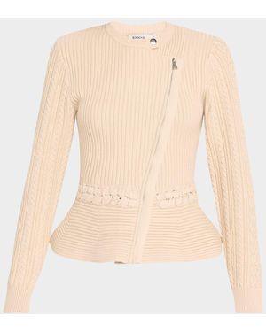 Jonathan Simkhai Andi Mixed-Knit Cotton Peplum Jacket - Natural
