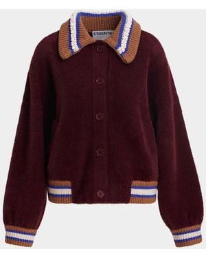 Essentiel Antwerp Kamore Contrast Knit Sherpa Bomber Jacket - Red