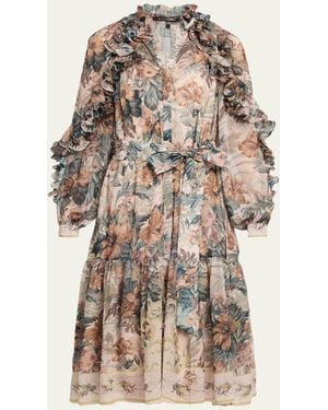 Kobi Halperin Amanda Floral-Print Ruffle Midi Dress - Natural