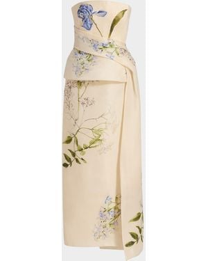 Monique Lhuillier Iris Gazar Silk Strapless Peplum Drape Ankle Gown - Natural