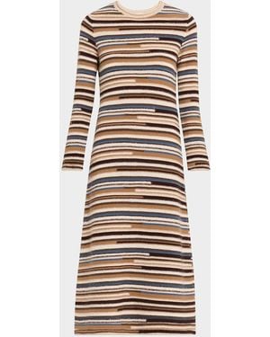 Veronica Beard Sanders Striped Knit Midi Dress - Natural