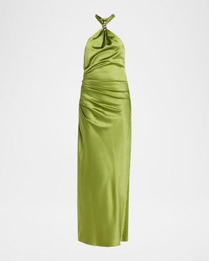 Veronica Beard Izaren Silk-Satin Halter Maxi Dress - Green