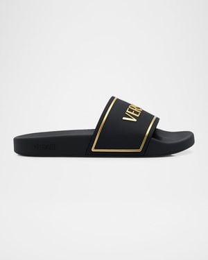 Versace Apos;S Embossed Logo Rubber Pool Slides - Black