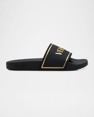 Versace Apos;S Embossed Logo Rubber Pool Slides - Black