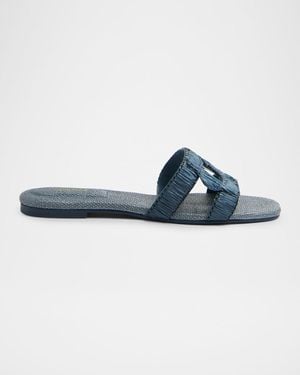 Jonathan Simkhai Raffia Monogram Flat Slide Sandals - Blue