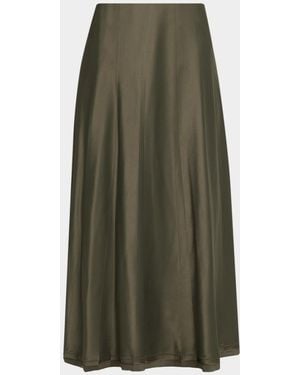 Vince Pleated Satin Midi Skirt - Green