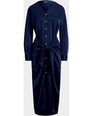 Polo Ralph Lauren Satin Tie-Front Wrap Shirtdress - Blue