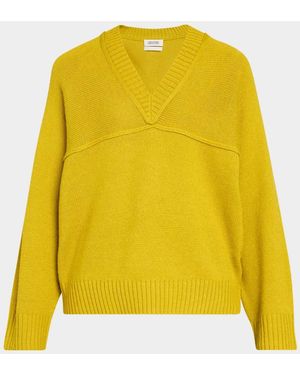Christopher John Rogers Alpaca-Blend Yoke Oversized V-Neck Sweater - Yellow