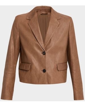 Brunello Cucinelli Vintage Nappa Leather Cropped Blazer - Brown