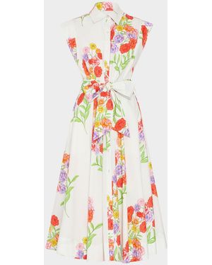 MILLY Jules Paris Bouquet Cotton Poplin Midi Dress - White