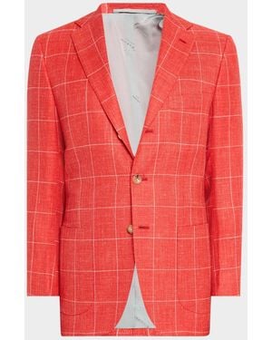 Kiton Cashmere-Blend Windowpane Sport Coat - Red
