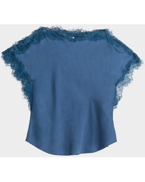 A.L.C. Luna Lace-Trim Satin Top - Blue