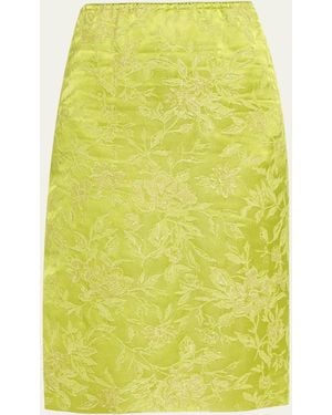 Saint Laurent Metallic Floral Brocade Slit Skirt - Yellow