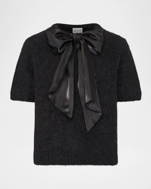 MILLY Combination Bow Fuzzy Sweater - Black