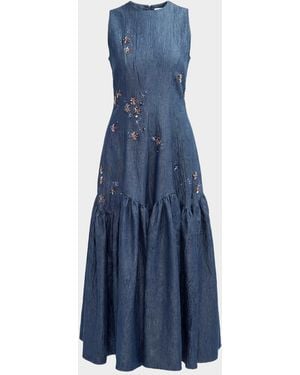 LOVEBIRDS Nira Sleeveless Embellished Cotton Midi Dress - Blue
