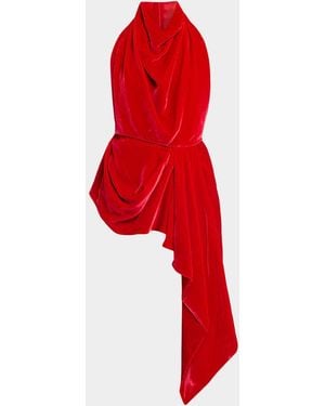 Givenchy Draped Velvet Halter Backless Top - Red