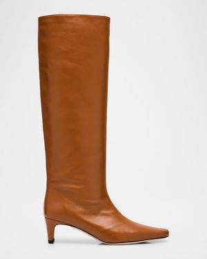STAUD Wally Leather Knee-High Boots - Brown