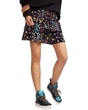 Cynthia Rowley Smocked-Waist Printed Ruffle Mini Skirt - Black