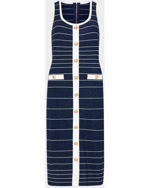 MILLY Mari Striped Shimmer Knit Bodycon Midi Dress - Blue