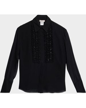 Lafayette 148 New York Sequin Ruffle Silk Georgette Blouse - Blue