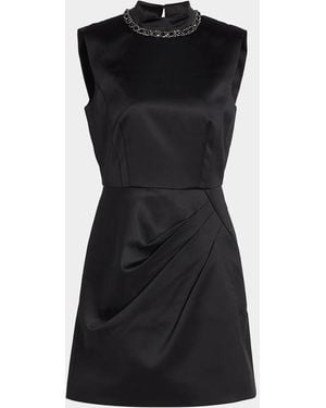 Saloni Floral Embellished Satin Mini Dress - Black