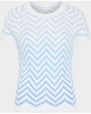 MILLY Kaira Ombre Chevron Shimmer Knit Top - Blue