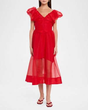 ganni technical organza corset midi dress Ganni Technical Organza Corset Midi Dress