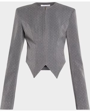 LAQUAN SMITH Embellished Denim Tailored Zip Jacket - Gray