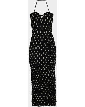 Nanushka Haylen Seersucker Chiffon Halter Midi Dress - Black