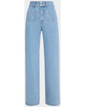 Veronica Beard Taylor Embroidered Patch-Pocket Straight-Leg Jeans - Blue