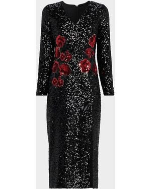 Tahari The Aurora Sequined Floral Midi Dress - Black