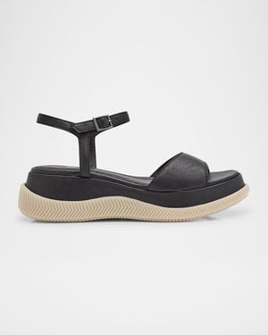 Eileen Fisher Ario Sporty Leather Wedge Sandals - Blue