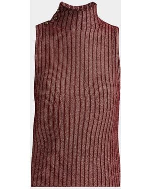 Giorgio Armani Button Turtleneck Rib Knit Tank Top - Red