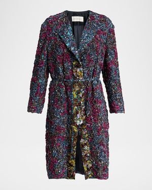Dries Van Noten Rivkam Embroidered Single-Breasted Long Coat - Blue