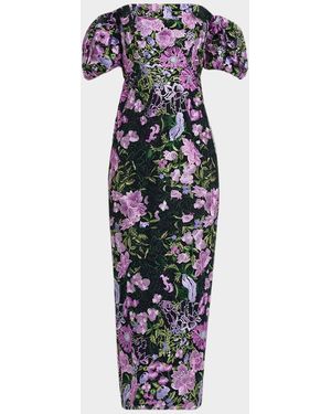 MILLY Nene Floral-Embroidered Column Gown - White