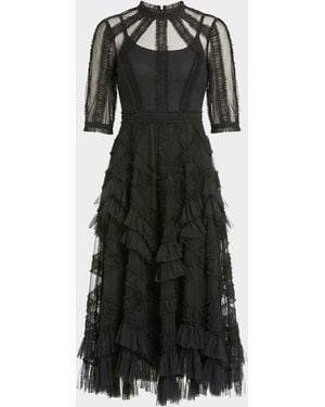 Mac Duggal High-Neck Ruffled A-Line Midi Dress - Black