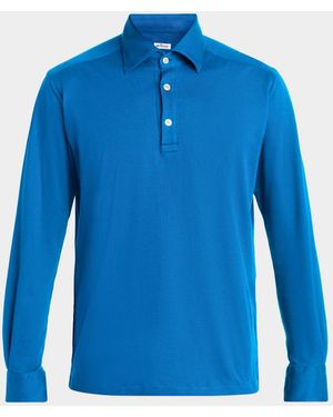 Kiton Apos;S Cotton Pique Long-Sleeve Polo Shirt - Blue